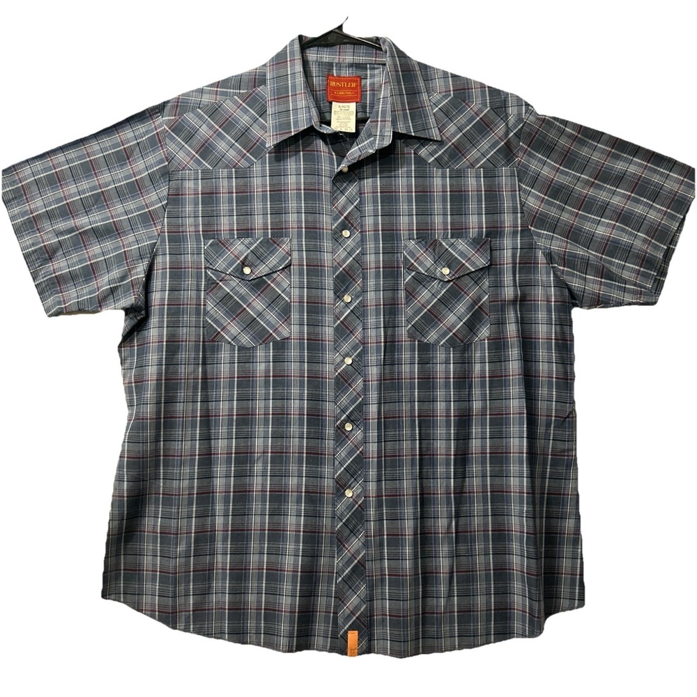 VTG Rustler X-Long Tails Short Sleeve Pearl Snap Shirt‎ Mens XL Rodeo Stripe